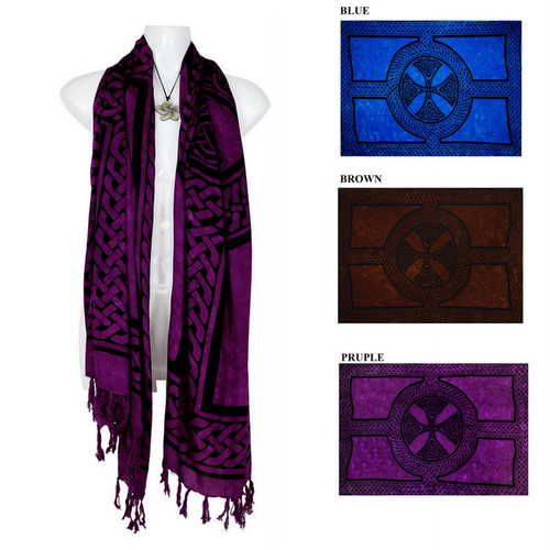 Celtic Cross & Circle Double Wide Scarf, Wrap or Shawl - in your choice of colors