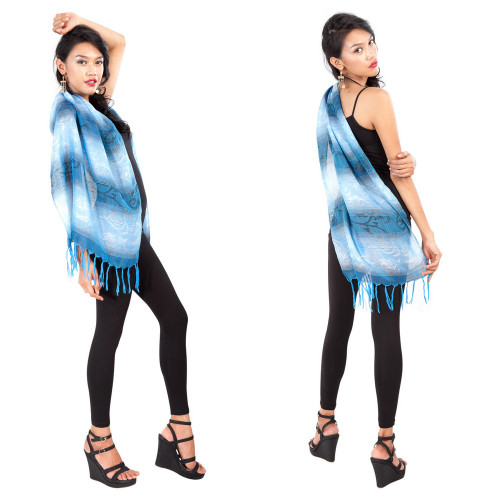 Two Toned Silky Scarf in Light Blue - Final Sale - No Returns