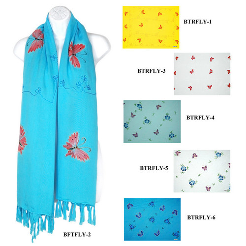 Butterfly Design with Sequined & Embroidered Double Width Scarf, Wrap or Shawl - in your choice of colors
