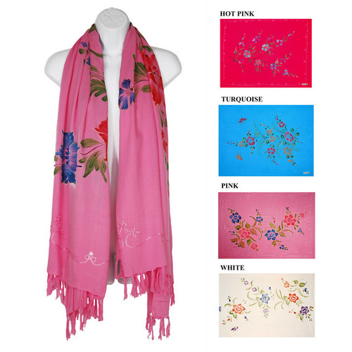 Floral Design Plus Sized Scarf, Wrap or Shawl with Sequins & Embroidered Design - in your choice of colors