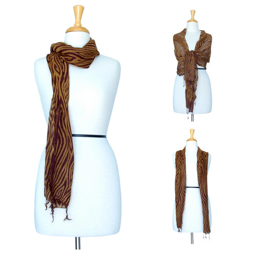 Feline Gauze Scarf in Browns