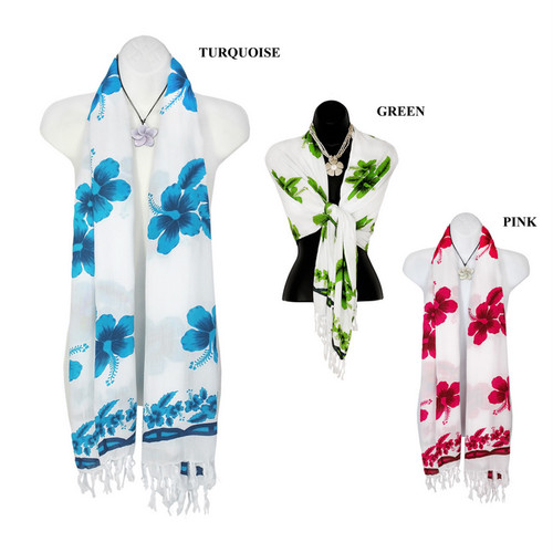 Hibiscus Floral White Design Scarf, Wrap or Shawl - in your choice of colors