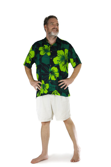 Shirt Casual Lavish Jungle Green and Black Button Down Short Sleeve Mens Beach Shirt