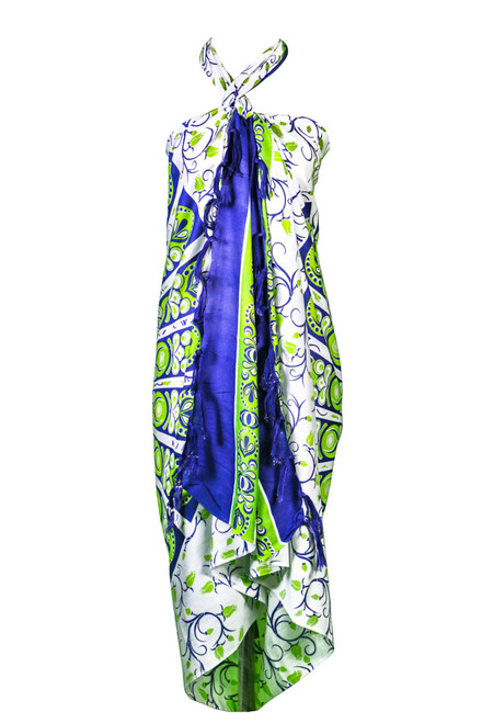 Mandala Sarong "Peacock Tapestry" White/ Green Lime