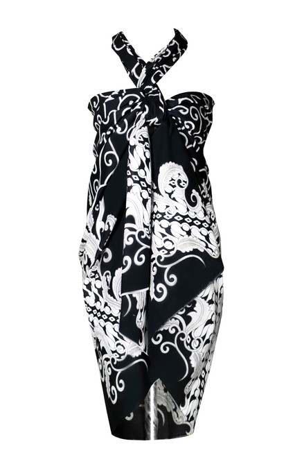 1 World Sarongs Female Traditional Batik Cotton Sarong in Black and White - Design 38