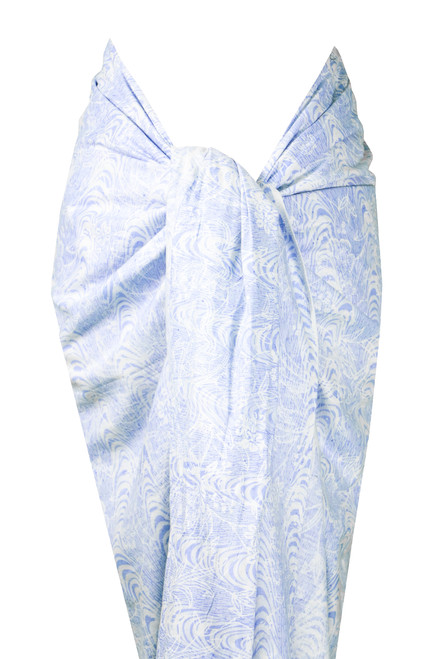 1 World Sarongs Female Traditional Batik Cotton Sarong in Light Blue and White - Design 47