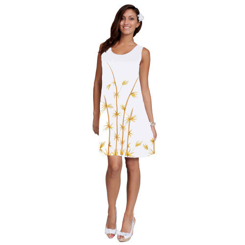 White Sundress With Hand Painted Bamboo Design Lined