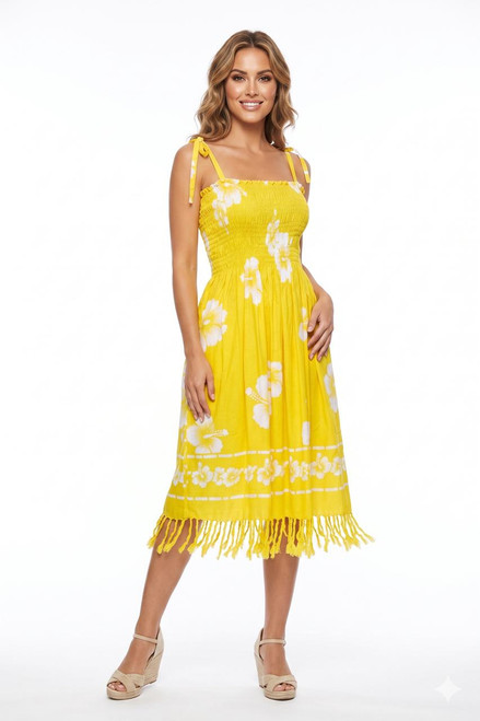 Tube Top Sundress Hibiscus Design in Yellow/White - Final Sale - No Returns