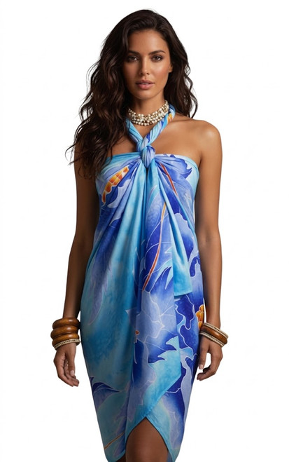 Blue Floral Motif in Turquoise Background