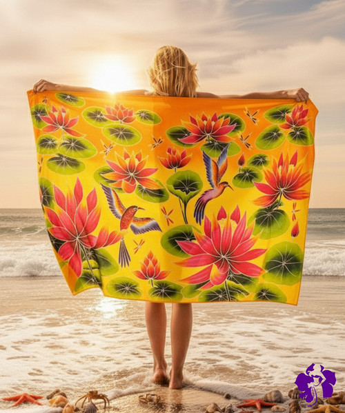 Lotus Flowers Motif in Sunset Background