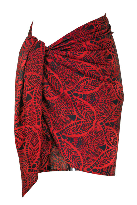 1 World Sarongs Abstract Katedral Motif Sarong in Red Half Size