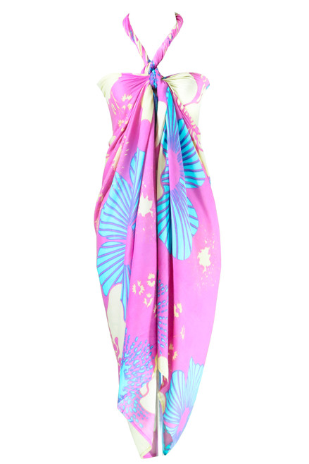 1 World Sarongs Floral Motif in Turquoise and Yellow
