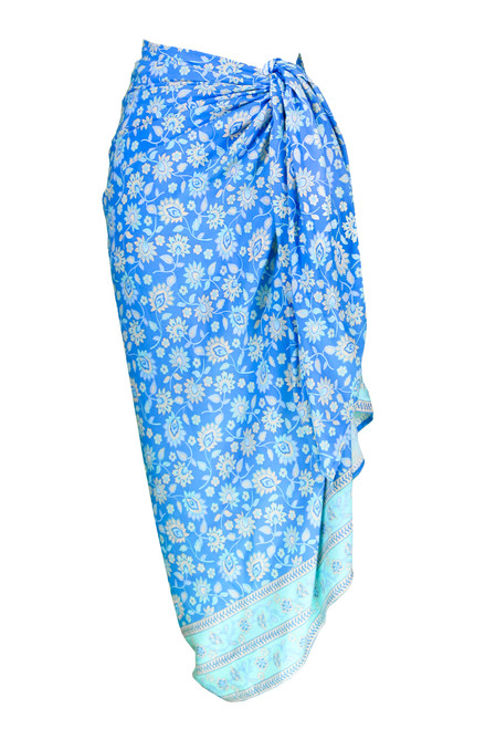 1 World Sarongs Floral Motif in Blue and Light Yellow Plus Size