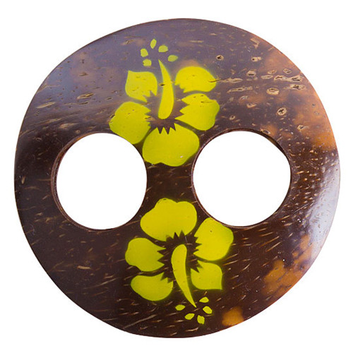 Round Coconut Sarong Tie with Hand Painting in Yellow