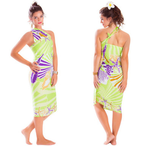 1 World Sarongs Seashell Sarong "Striking Susan" Key Lime and Purple - Fringeless Sarong 1 World Sarongs Seashell Sarong "Striking Susan" Key Lime and Purple - Fringeless Sarong