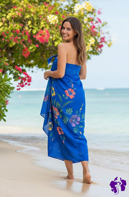 Vibrant Royal Blue Beach Pareo/Sarong with Embroidery Vibrant Royal Blue Beach Pareo/Sarong with Embroidery