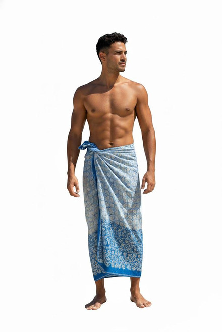 1 World Sarongs Men Classic Border Motif in Blue