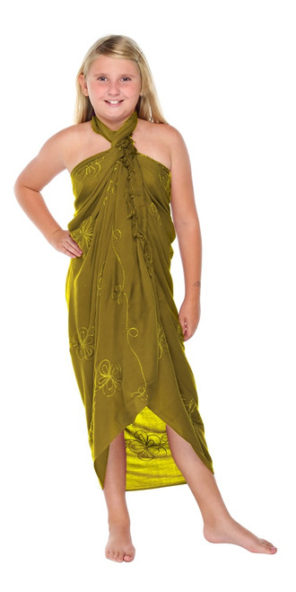 Green Light Olive Embroidered Girls Sarong