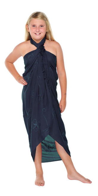 Navy Blue Embroidered Girls Sarong