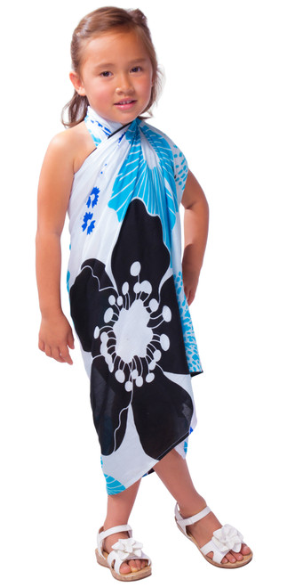 Kids Floral Sarong in Turquoise - Fringeless Sarong