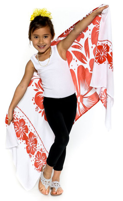Kids Floral Half Sarong ""Passionate Scarlet"" Red and White - Fringeless Sarong Kids Floral Half Sarong ""Passionate Scarlet"" Red and White - Fringeless Sarong