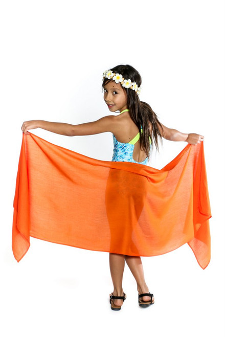 Girls Solid Color Fringeless Half Sarong in Orange