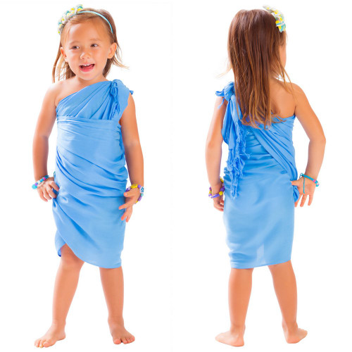 Girls Solid Color Half Sarong in in Light Blue
