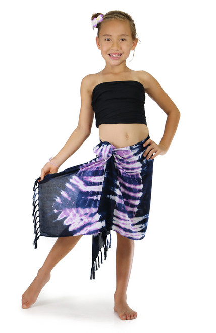 Girls Tie Dye Half Sarong in Jungle Purple