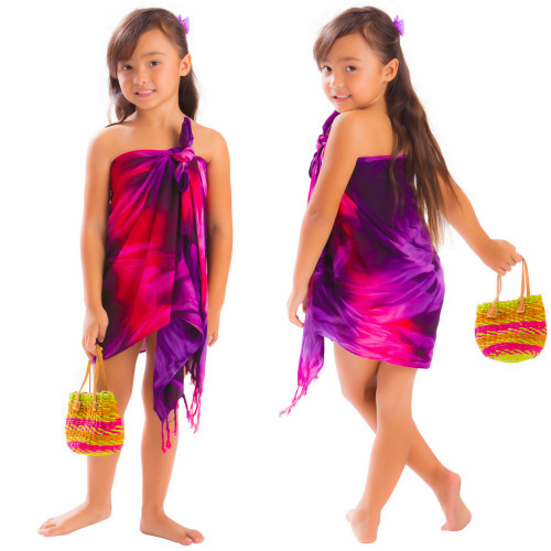 Girls Half Tie Dye Sarong Red/Purple/Pink