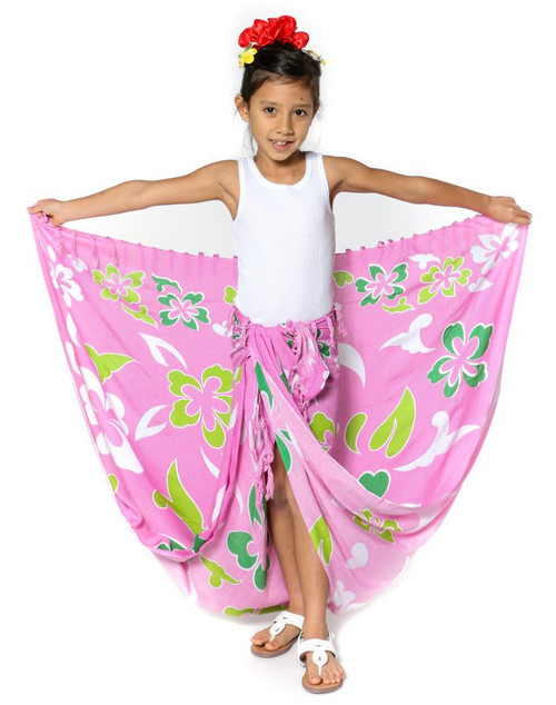 Kids Hawaiian Sarong "Pink w/ Greens"