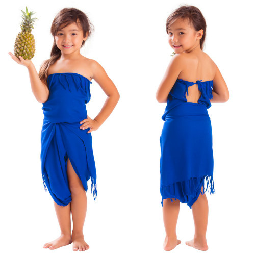Girls Solid Color Sarong in Blue