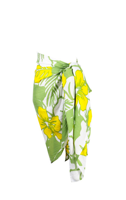 Girls Floral Half Sarong "Canary Island" Yellow and Green Fringeless-1624345936