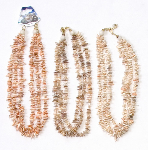 3 Tier Shell Chips Necklace 20"