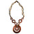 Triple Bead String Necklace with Triple Round Wooden Pendant in Brown
