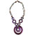 Triple Bead String Necklace with Triple Round Wooden Pendant in Purple