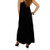 Black Womens Long V-Neck Dress with Floral Design