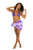 Floral Half Sarong "Sweet Mulberries" Purple and White - Fringeless Saron