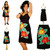 Womens Mini Black Dress With Hand Painted Hibiscus Design