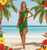 1 World Sarongs Floral Motif in Red and Yellow with Green background