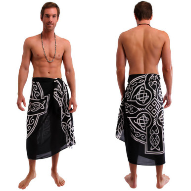 Celtic Cross Mens Sarong in Black