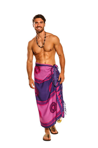 Mens Sarong Beach Wrap Abstract Tiki Sarong in Purple/Pink