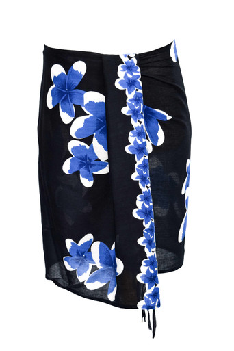 Half Sarong/Mini Sarong Plumeria Royal Blue / Black