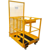 Plataforma de acceso para dos personas con puerta para elevación con carretilla elevadora.