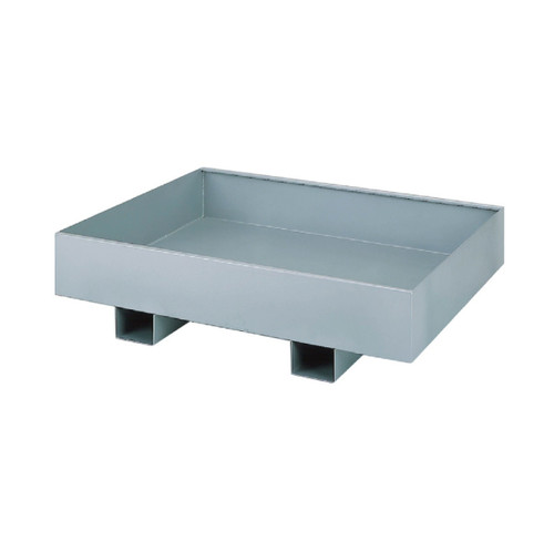 Palé apilable para bidones sobre un fondo blanco. Diseñado para bidones de 200 a 220 litros. Se pueden almacenar bidones horizontal o verticalmente.