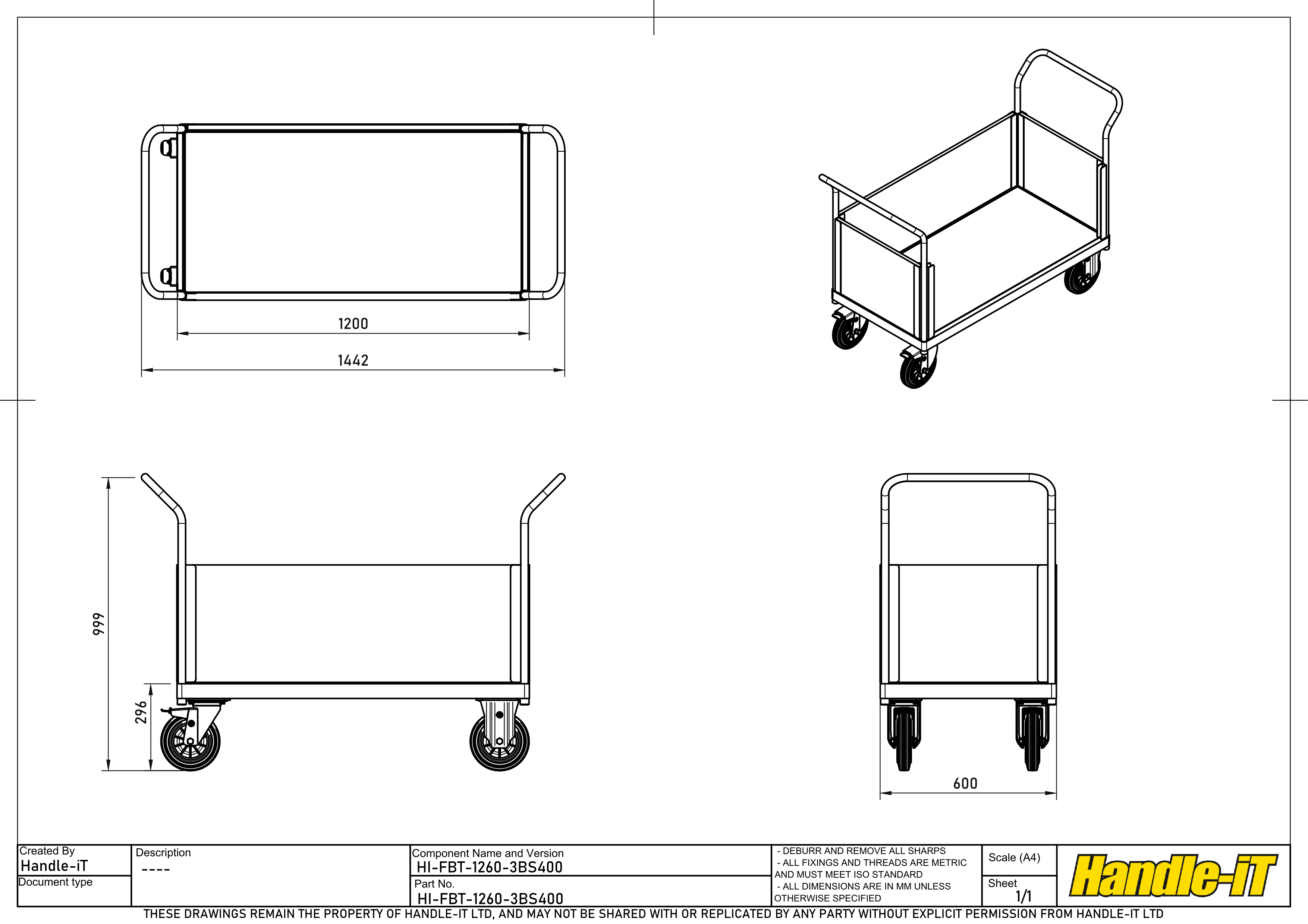 Carro de plataforma con 3 laterales de madera dimensiones