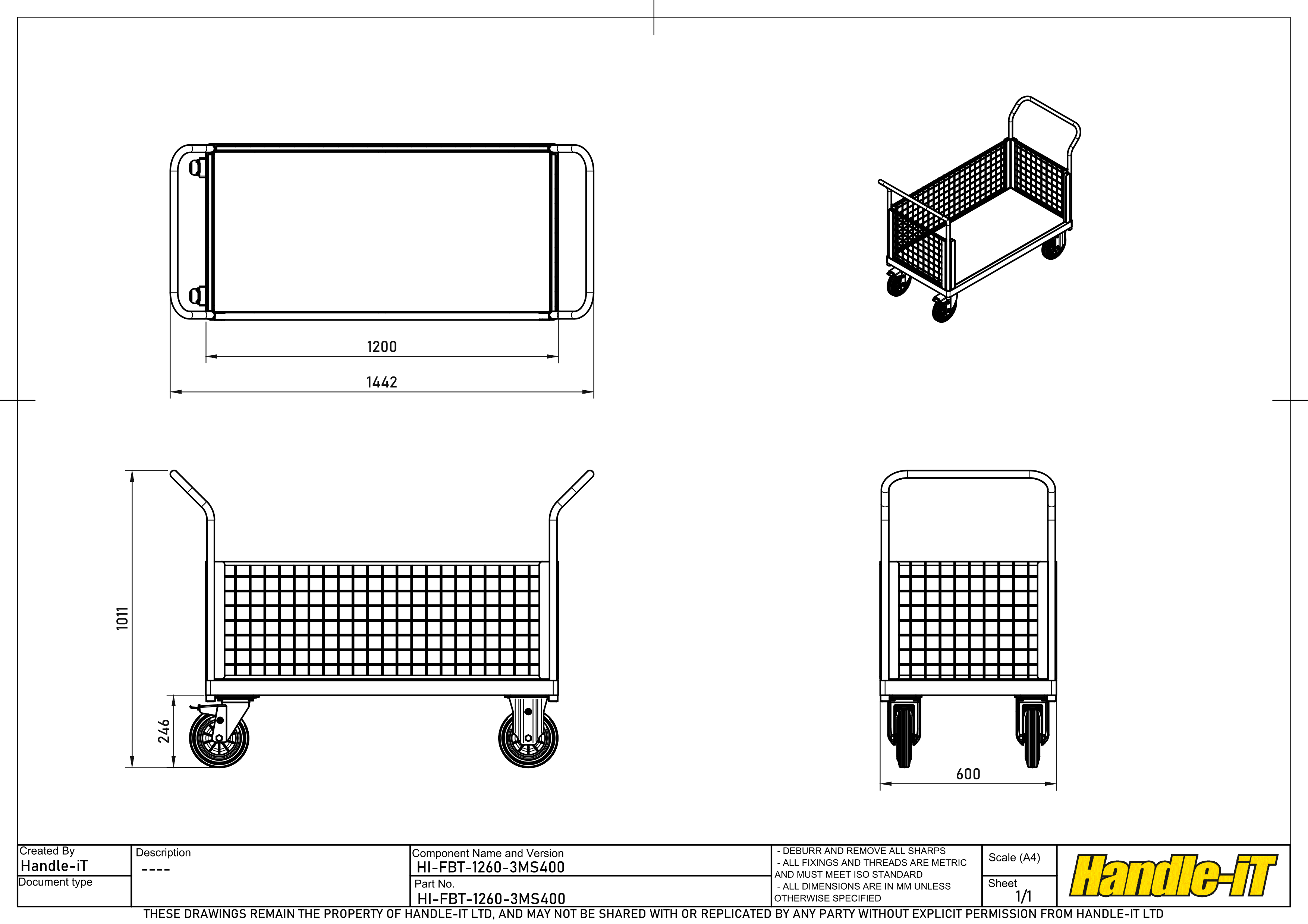 Carro de plataforma con 3 laterales de rejilla extra&iacute;bles dimensiones