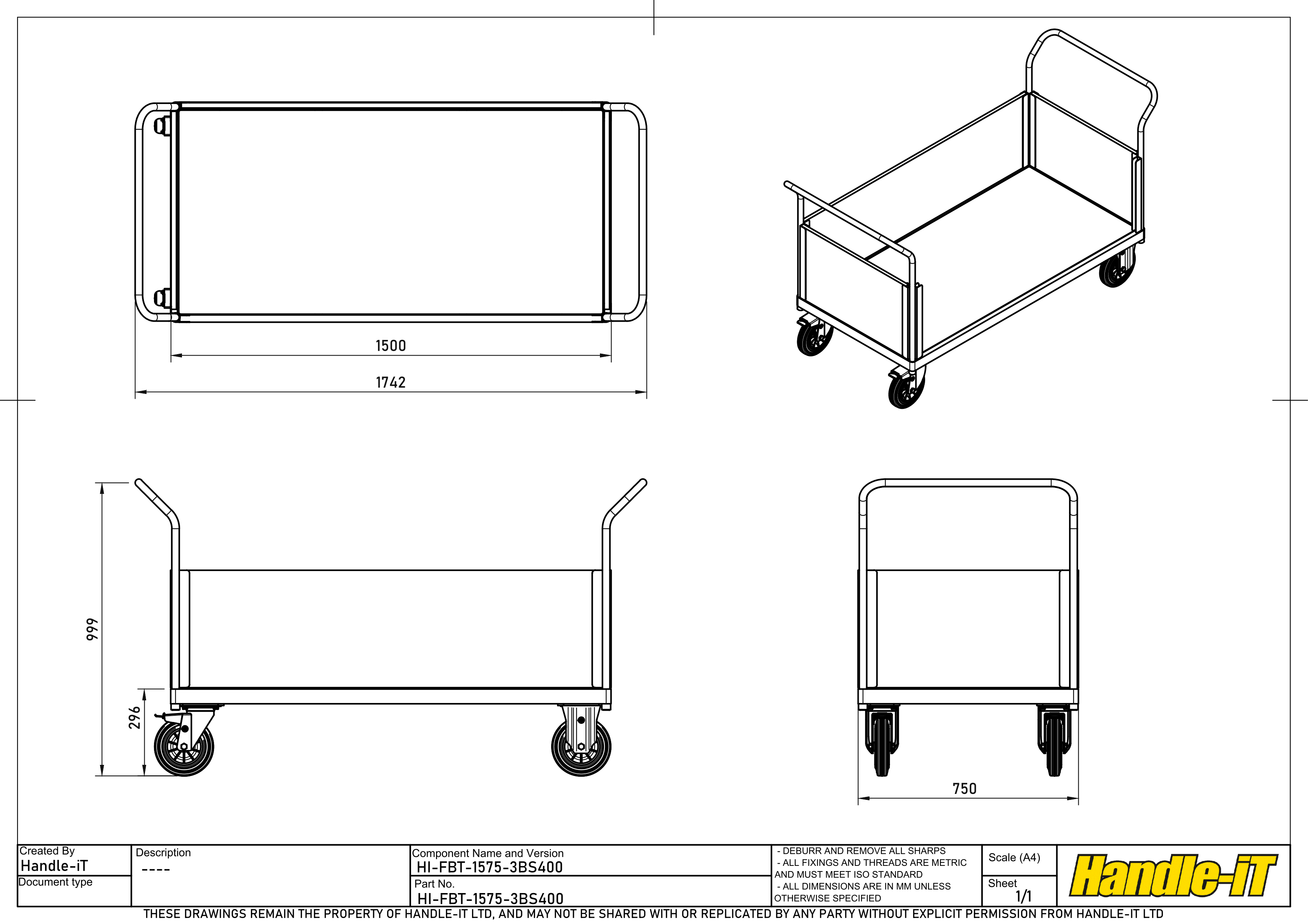Carro de plataforma con 3 laterales de madera dimensiones