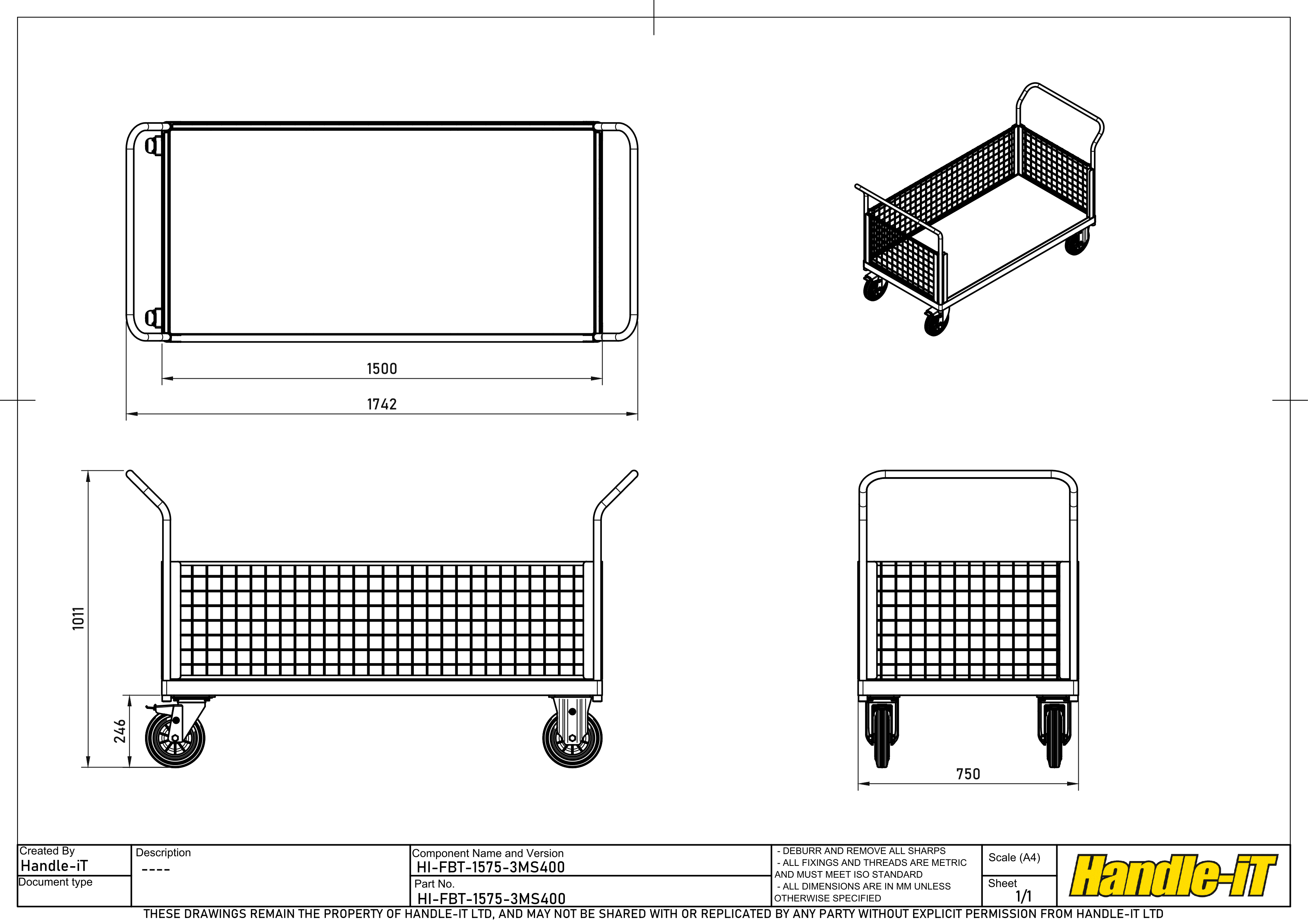 Carro de plataforma con 3 laterales de rejilla extra&iacute;bles dimensiones