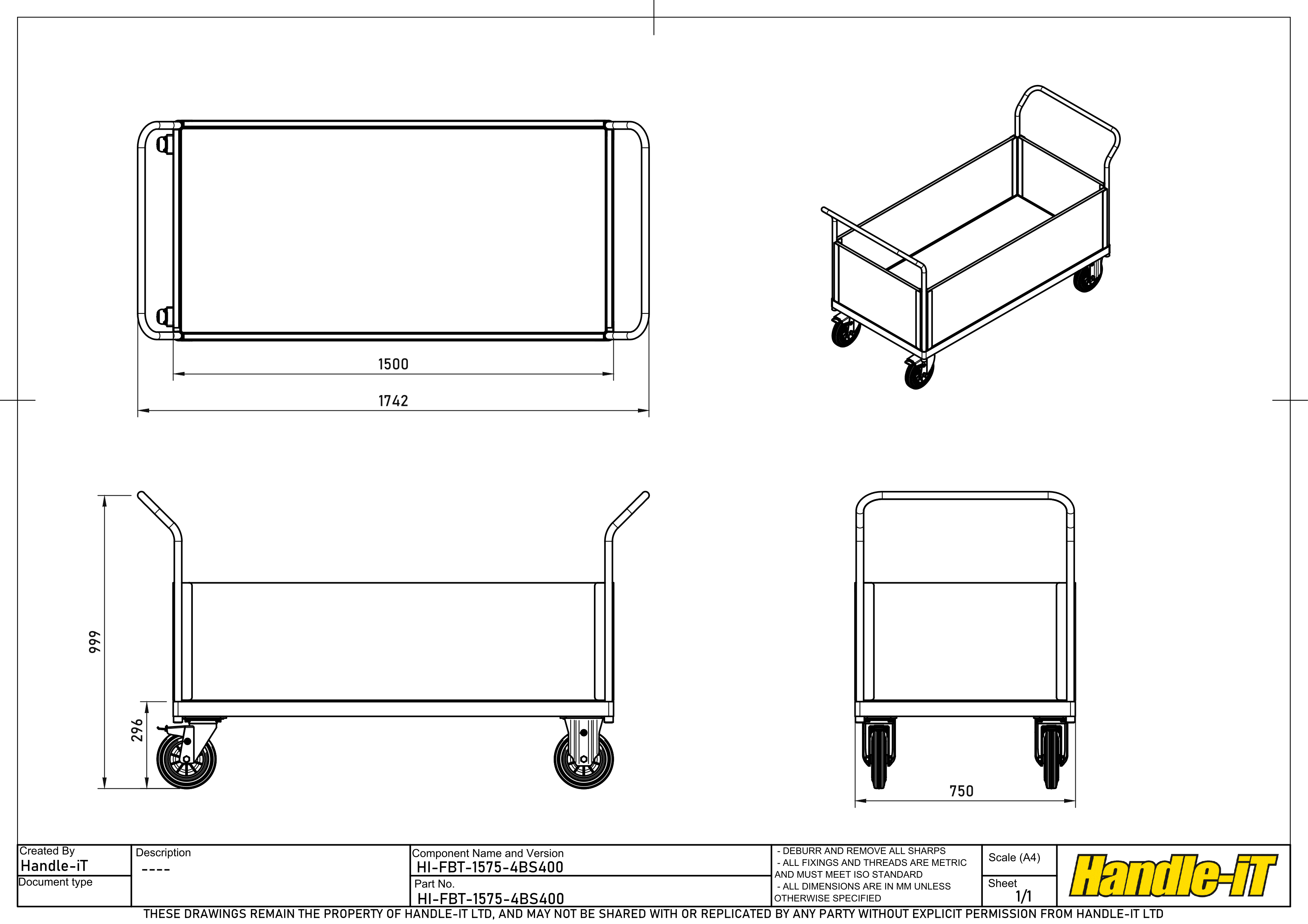 Carro de plataforma con 4 laterales de madera dimensiones