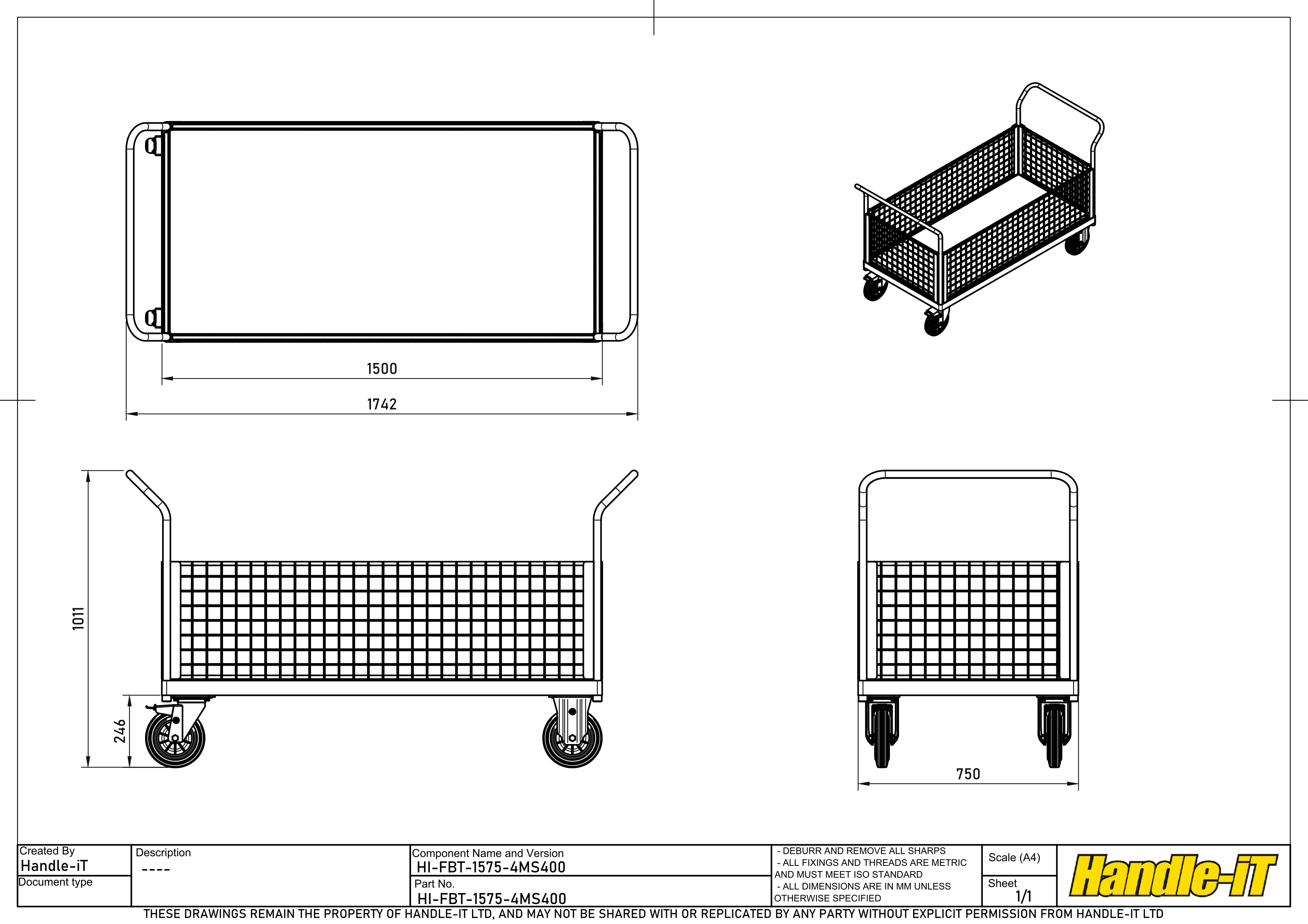Carro de plataforma con paredes de rejilla de malla met&aacute;lica